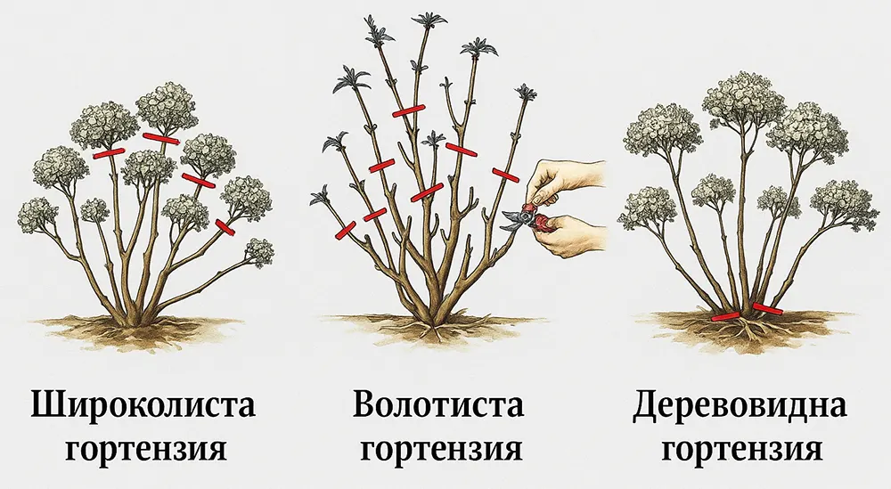 Схема обрізки гортензій