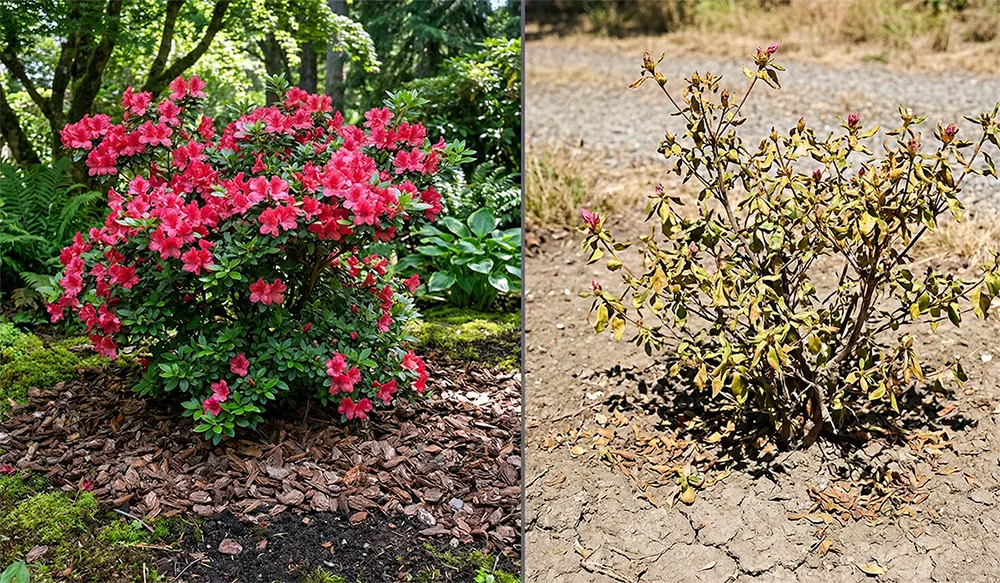 Умови для рясного цвітіння вуличної азалії, кислий ґрунт, мульча, полив і легка півтінь