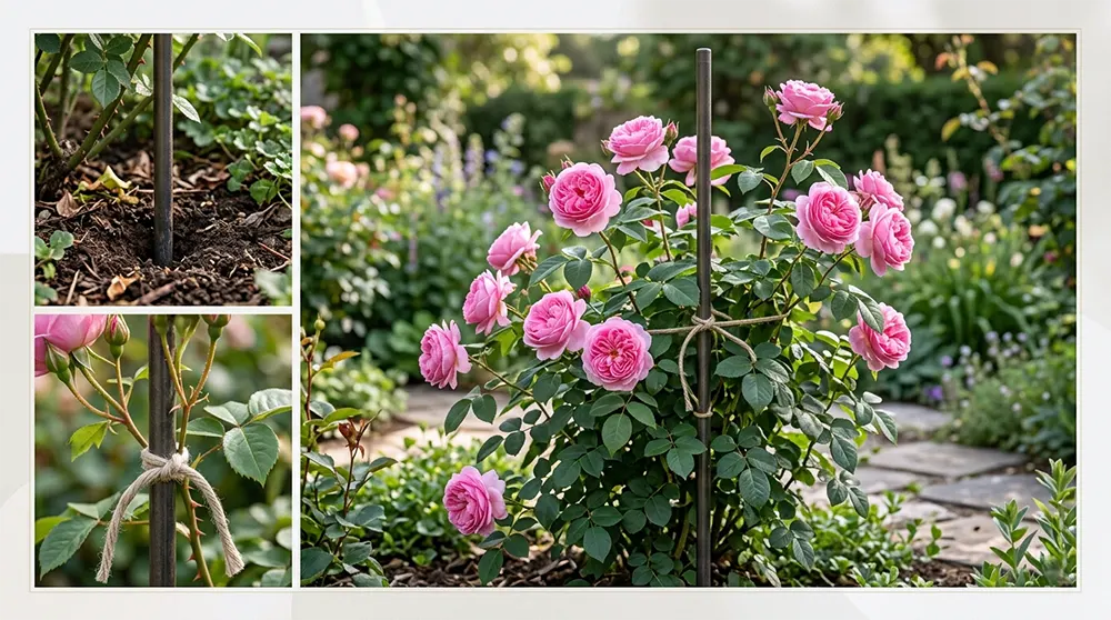 Троянда, підв’язана до окремого кілка або стійки