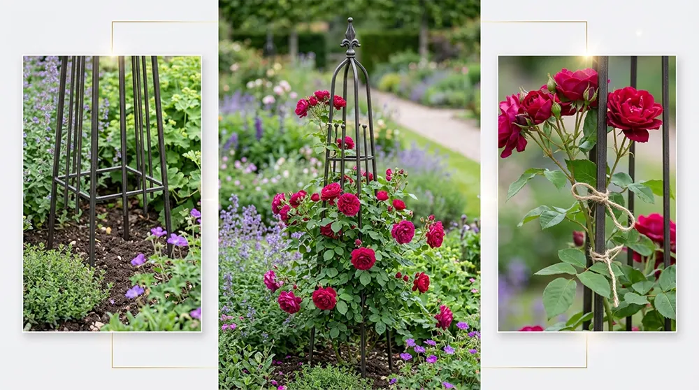 Троянда на опорі у формі піраміди або обеліска