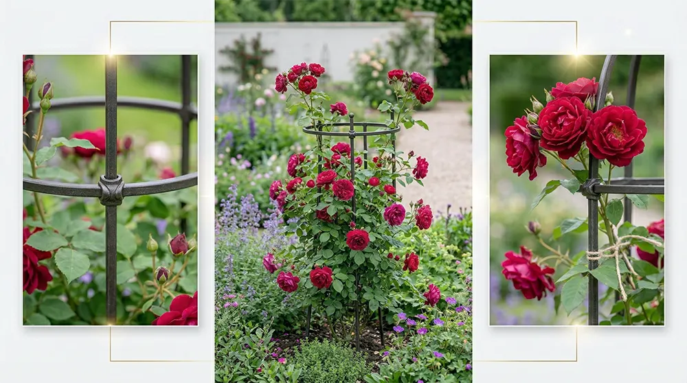 Кущова троянда на кільцевій опорі або кущотримачі