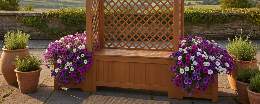 Лавка з вбудованими клумбами