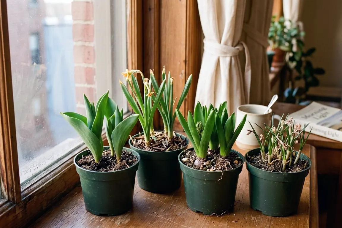 Догляд за цибулинами після цвітіння у горщику на підвіконні: зрізані квітконоси, зелене листя, помірний полив