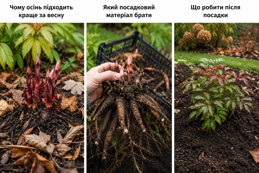Догляд за півонією після осінньої посадки та поливу
