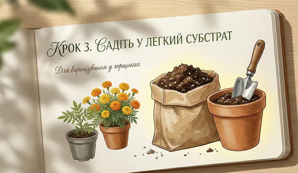 Легкий пухкий субстрат для посадки чорнобривців у контейнер