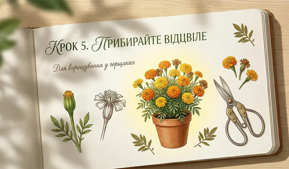Догляд за чорнобривцями в горщику і видалення відцвілих квітів